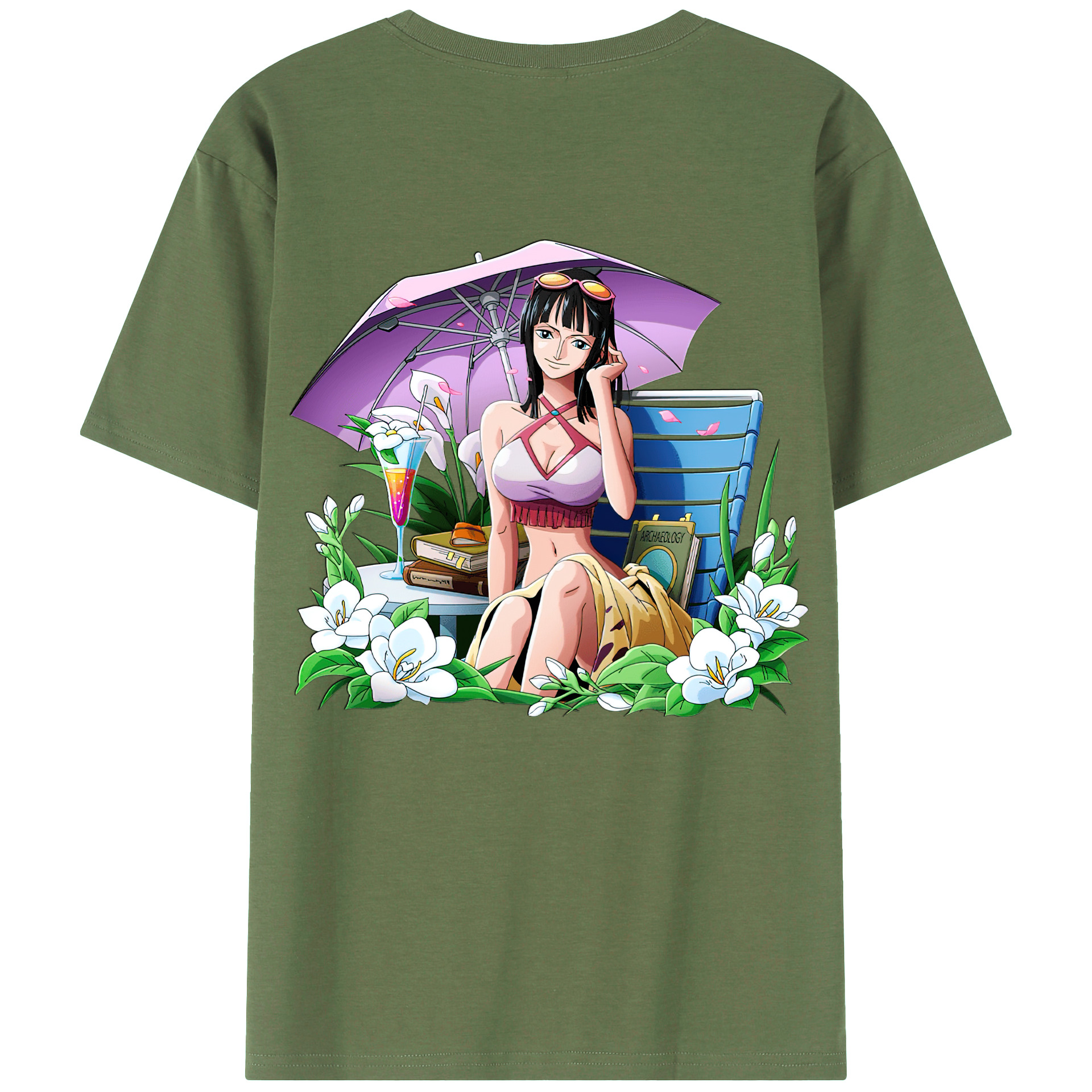 ワンピース ニコ・ロビン ONE PIECE Nico Robin 綿100％ メンズ半袖Tシャツ（バックプリント） 通気性